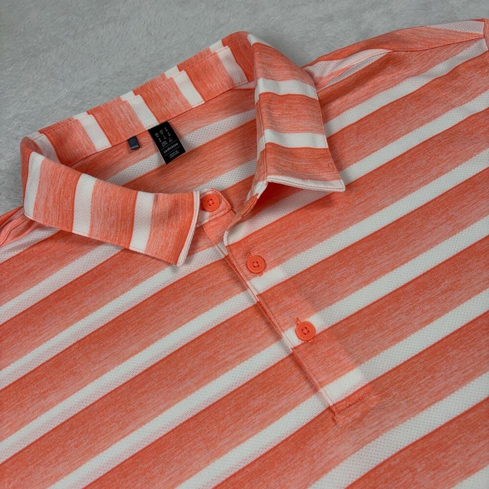 Adidas Short Sleeve Polo Shirt Mens XL Orange Breathable Moisture Wicking Mesh